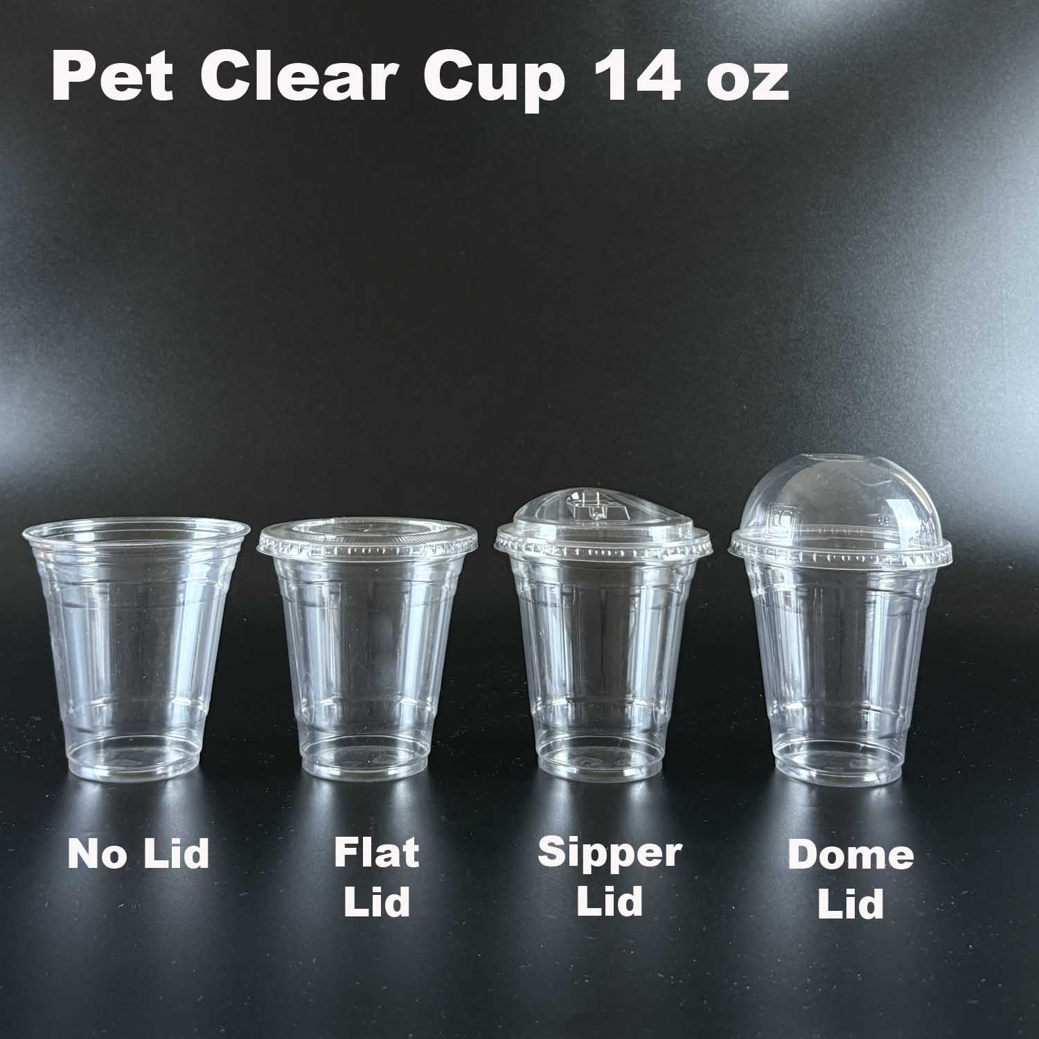 pet clear cup 14 oz flat lid sipper lid and dome lid